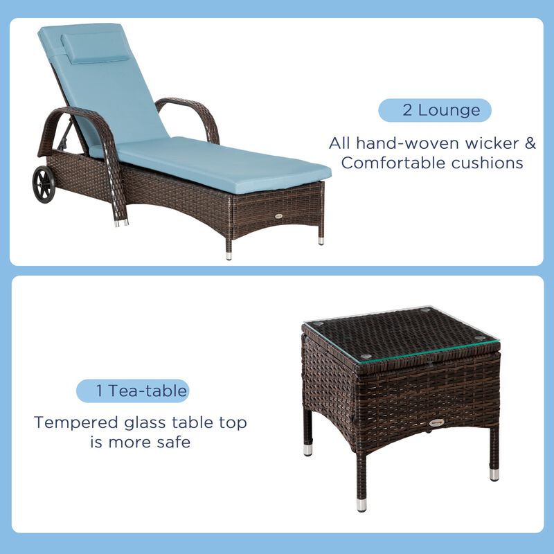 Rattan Outdoor Set: 3PC Adjustable Lounger with Side Table
