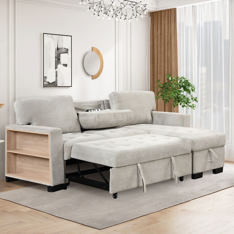 Light Gray Chaise Lounge Sectional with Storage and USB Charger