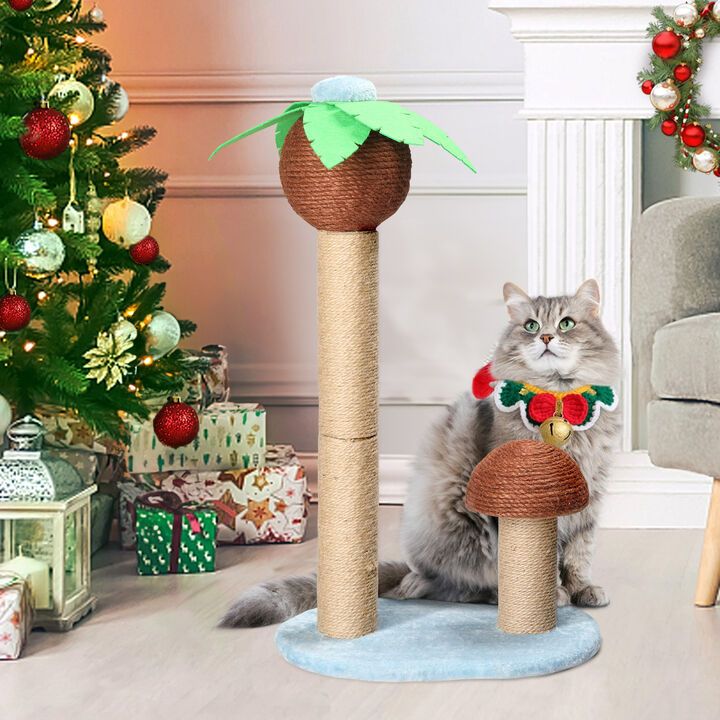 Tropical Palm Tree Cat Scratching Post, Fun Cat Scratcher with Sisal & Hanging Toys