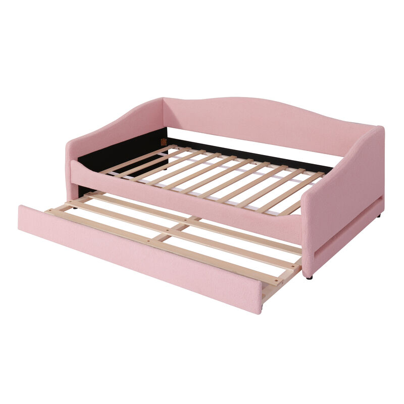 Merax Teddy Fleece Upholstered Daybed with Trundle