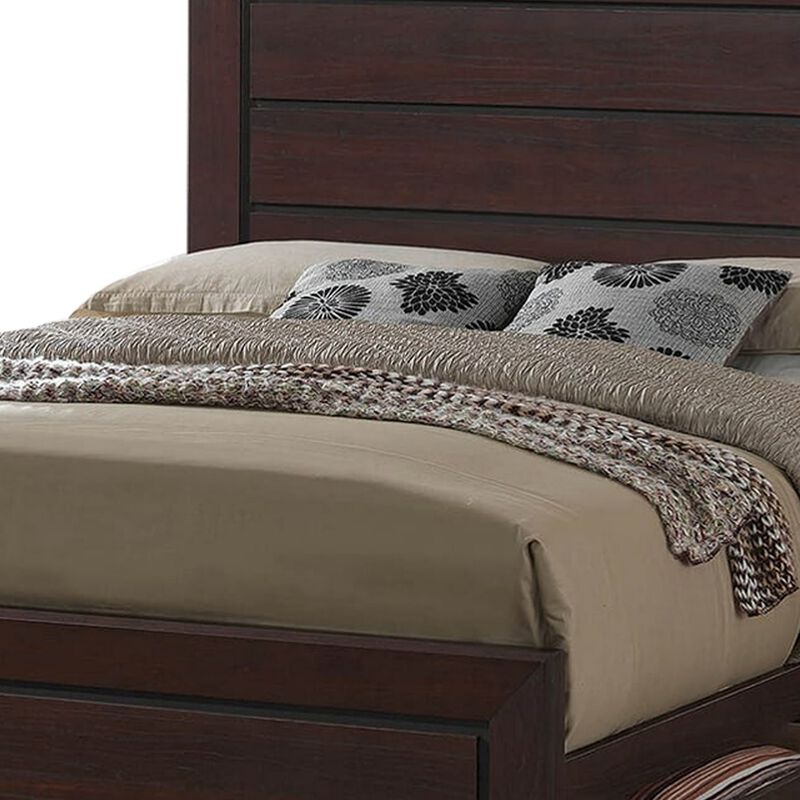 Wooden Eastern King Size Bed with Two Storage Drawers, Brown-Benzara