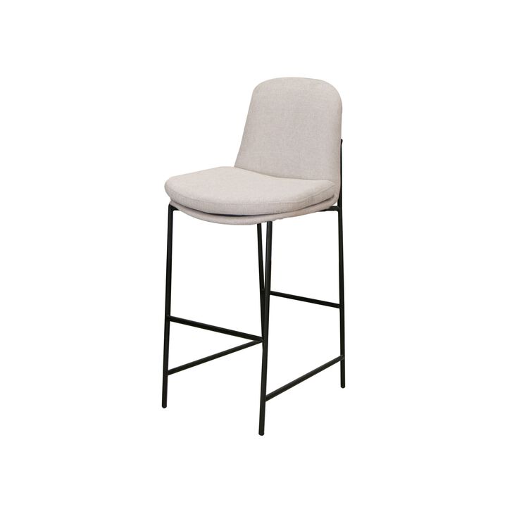Revee Barstool Chair, Black Iron Frame, Water-Resistant Beige Polyester - Benzara
