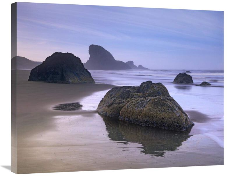 Sea stack and boulders at Meyers Creek Beach, Oregon-Canvas Art-35x28