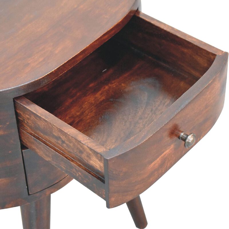 Light Walnut Solid Wood 2 Drawers Rounded NightStand