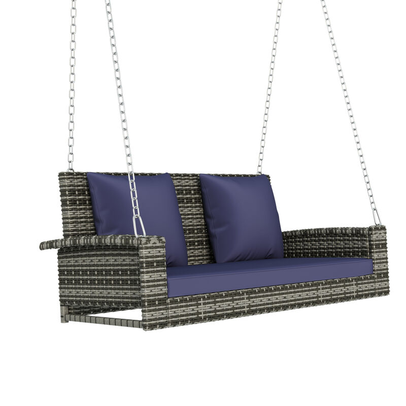 2-Person Wicker Hanging Porch Swing with Cushion