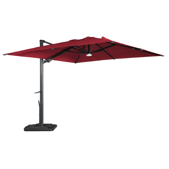10 ft. 360° Rotation Square Cantilever Patio Umbrella with Base and BT in Red