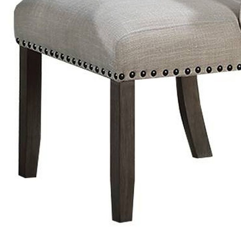 Alex Dining Side Chair Set of 2, Wingback, Nailhead Brown Wood, Beige - Benzara