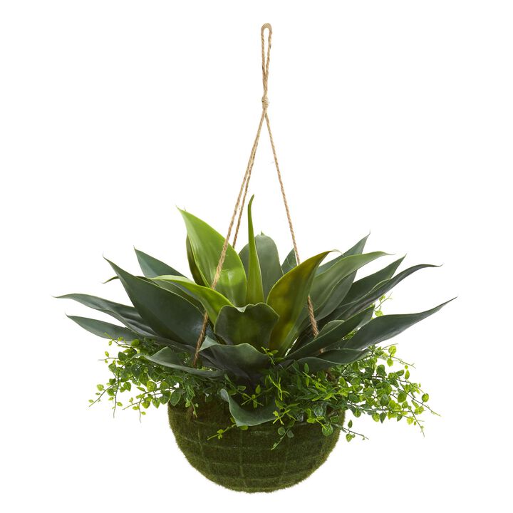 Hivvago Agave and Maiden Hair Artificial Plant in Hanging Basket (Indoo/Outdoor)