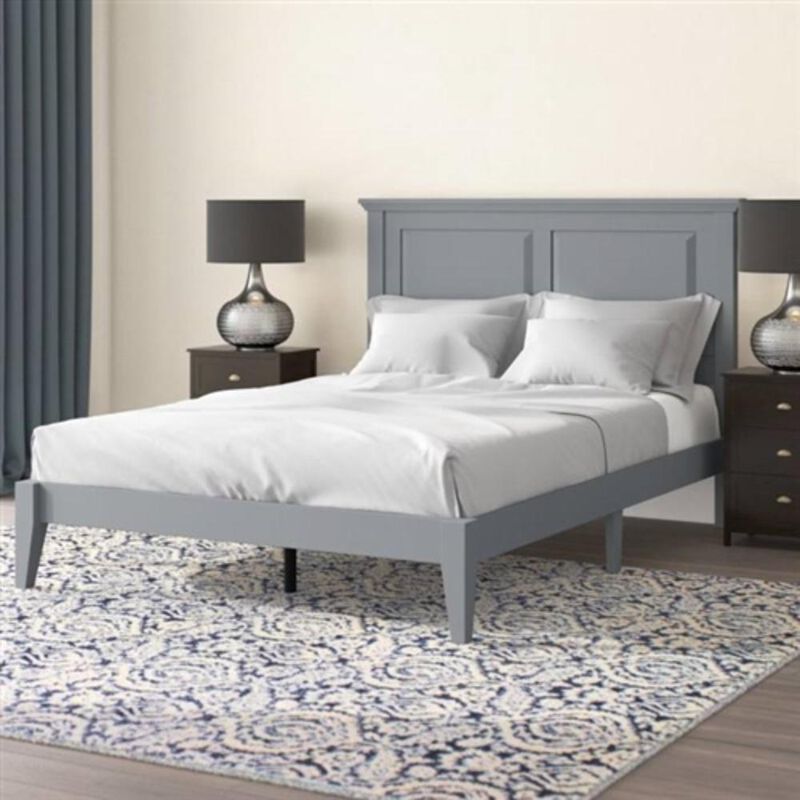 Hivvago Full Traditional Solid Oak Wooden Platform Bed Frame with Headboard in Grey