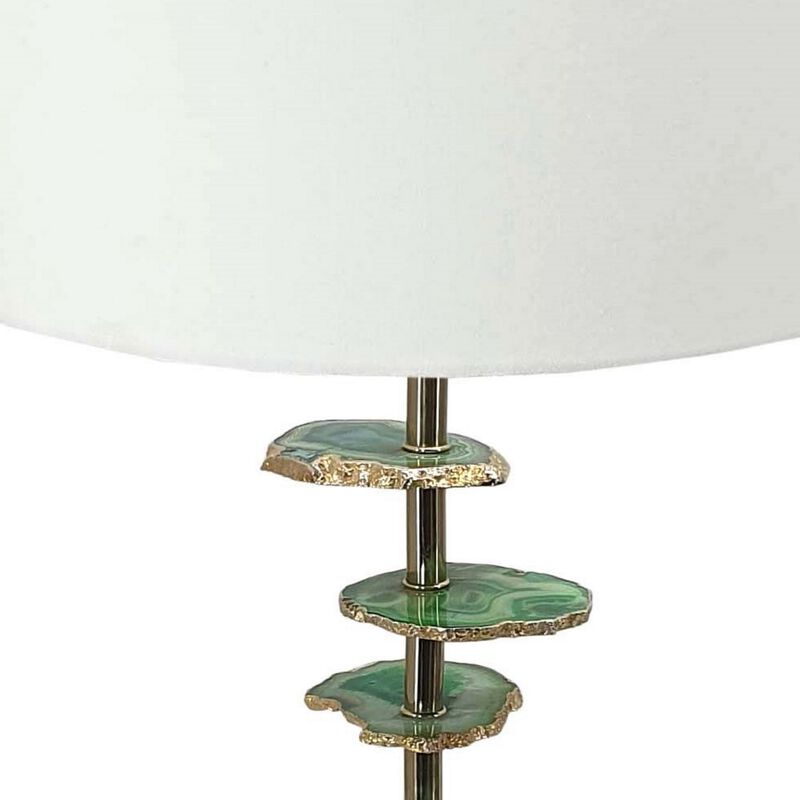 Parks 30 Inch Table Lamp With Agate Slices and Linen Drum Shade, White-Benzara