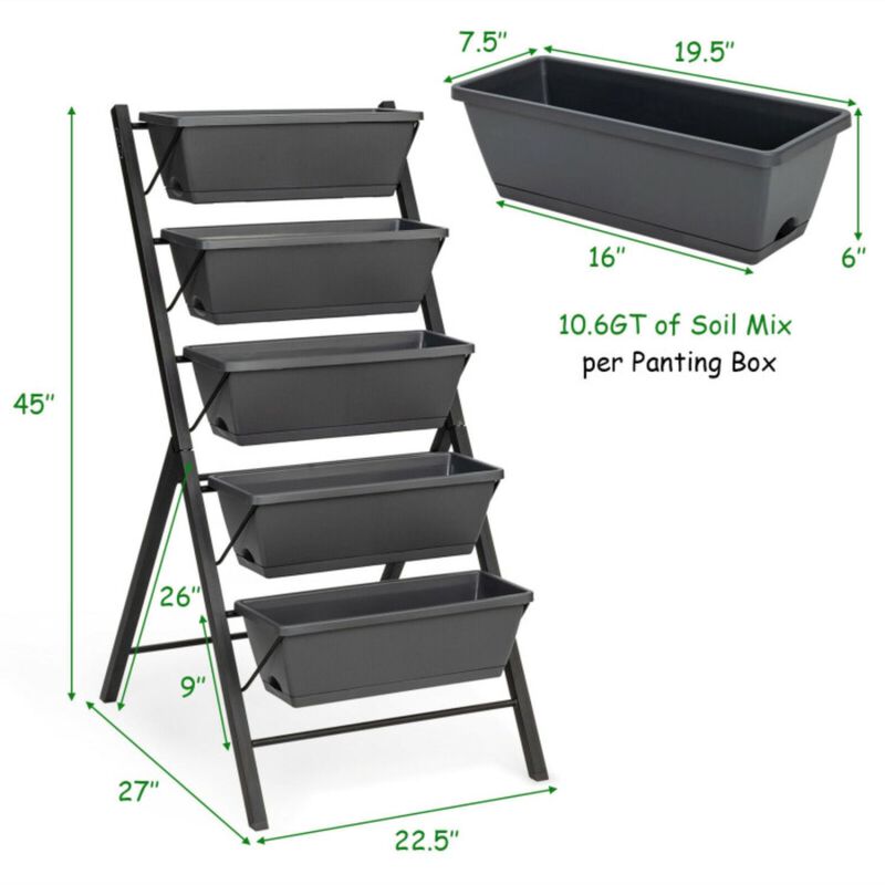 Hivvago 5-Tier Raised Garden Bed with Water Drainage for Flowers Vegetables