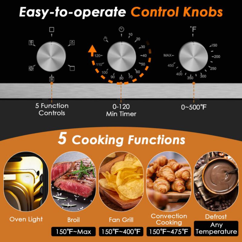 Costway 24 Inch Single Wall Oven 2.47Cu.ft with 5 Cooking Modes