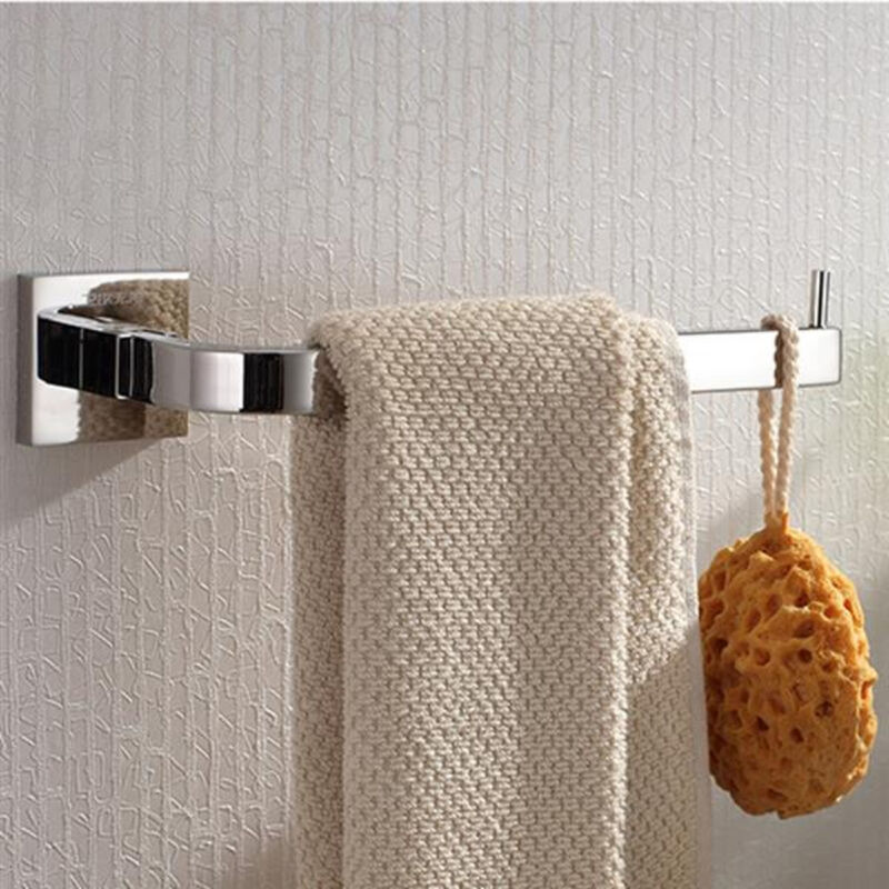 Bright Polished Square Base Towel Rack, Towel Hook Bars for Bathroom
