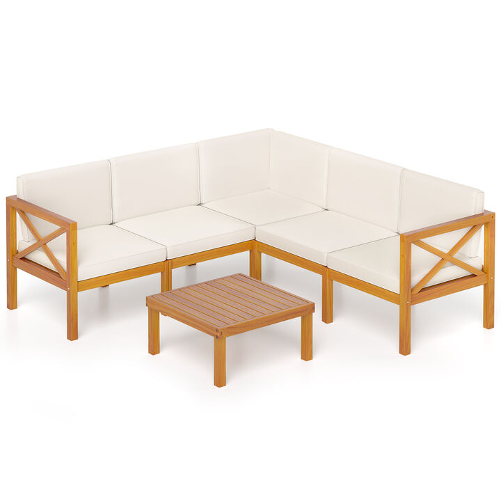 Outdoor 6 Pieces Acacia Wood Patio Sectional Furniture Set