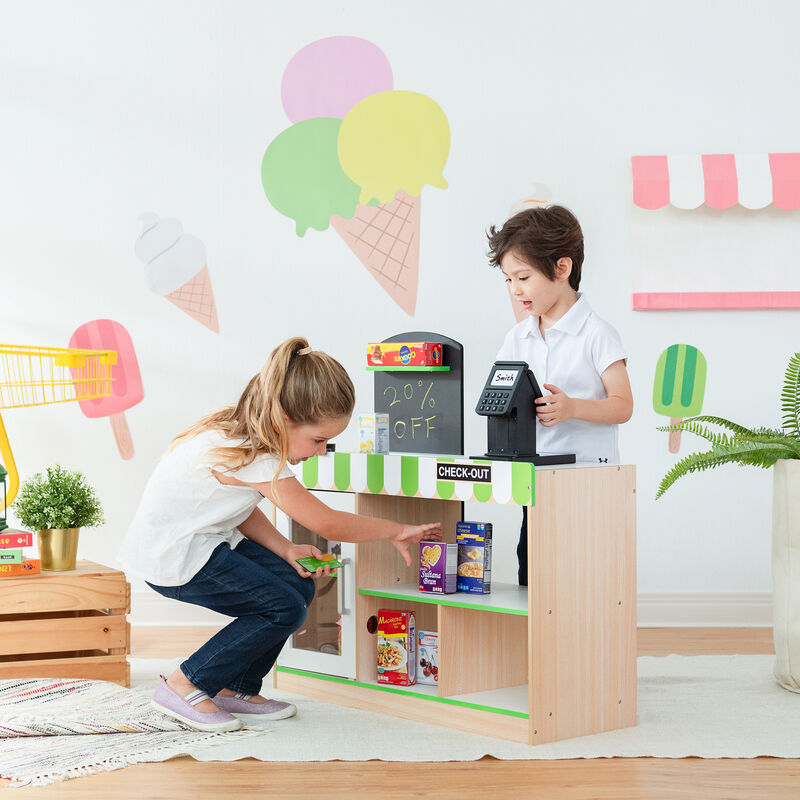 Teamson Kids - Cashier Austin Play Market Stand - Green / Wood
