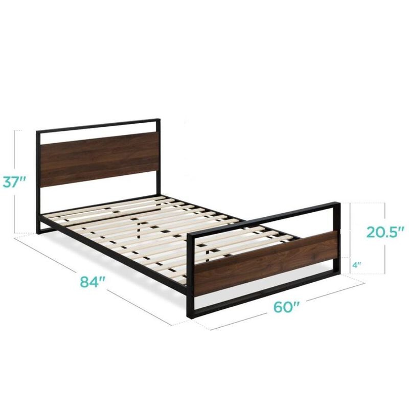 Hivvago Modern FarmHome Queen Low Profile Metal Wood Platform Bed
