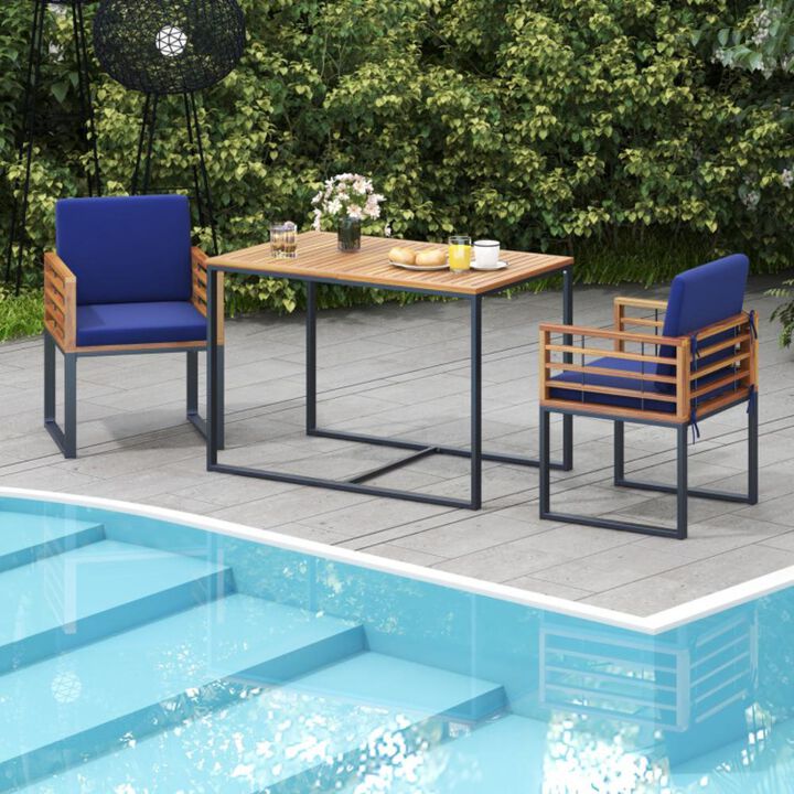 Hivvago 3 Pieces Outdoor Dining Set with 2 Acacia Wood Armchairs and Dining Table
