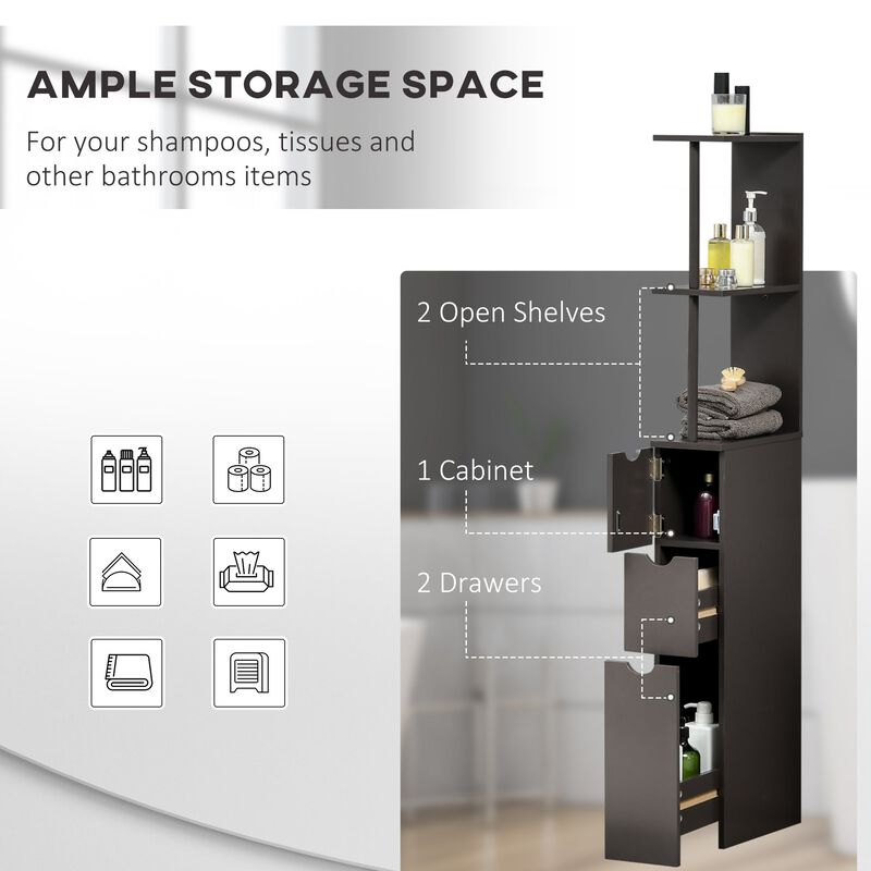 Brown Bathroom Storage: 2-Tier Freestanding Cabinet with Drawers