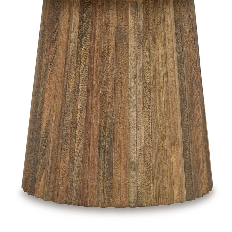 Ceil Accent Table, Round Fluted Walnut Brown Solid Wood Base, 20 Inch - Benzara