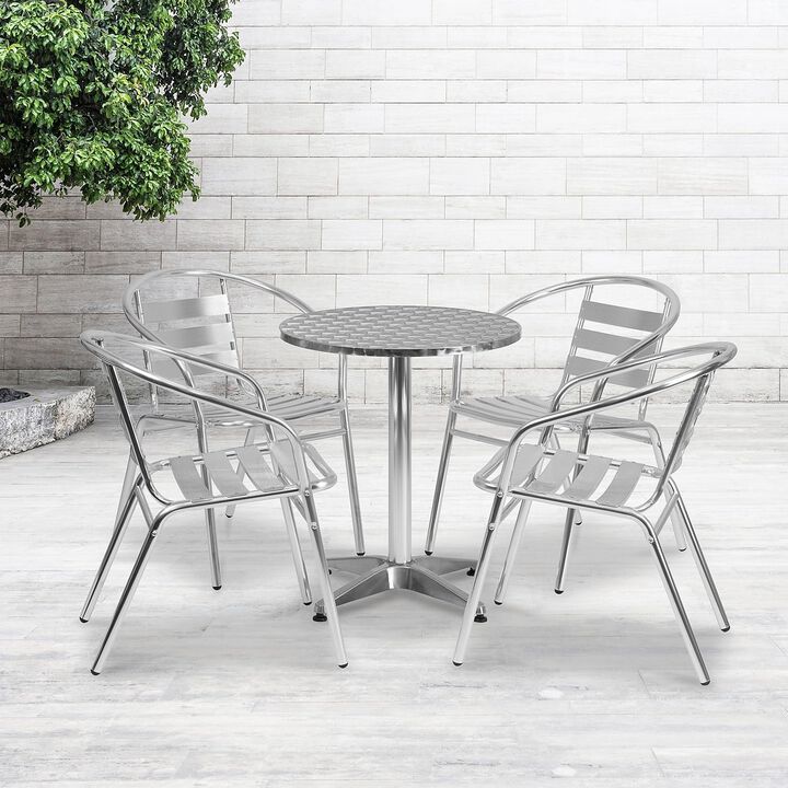 Flash Furniture 23.5'' Round Aluminum Indoor-Outdoor Table Set with 4 Slat Back Chairs