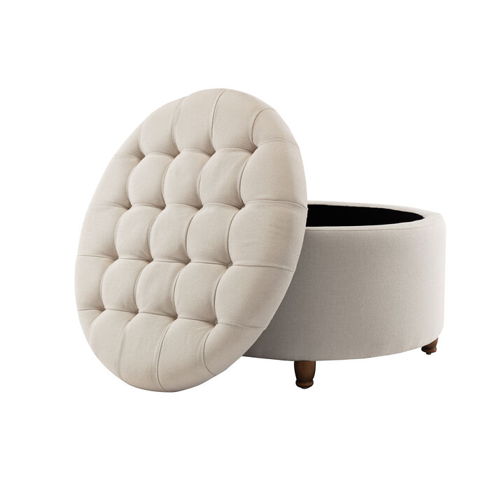 Prescott Large Round Tufted Storage Ottoman