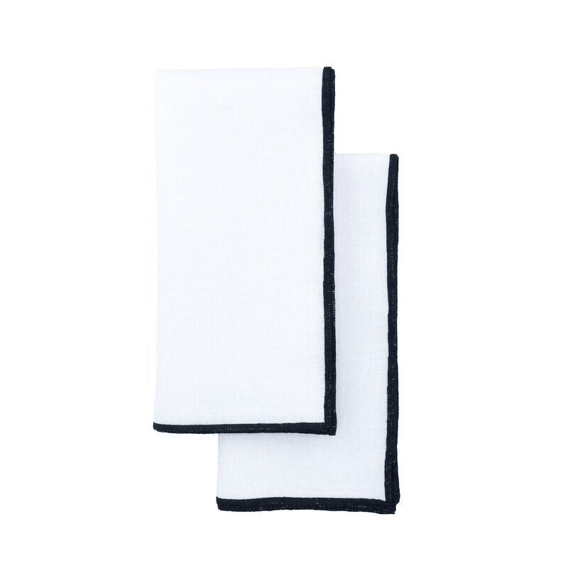 Linen Napkins With Black Stitch Edges, Set of 4