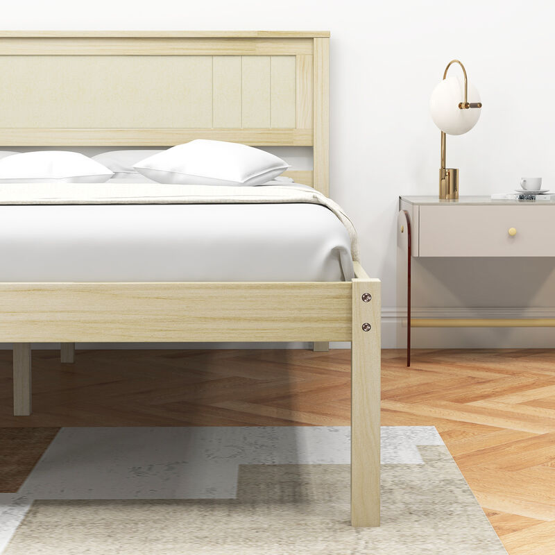 Wooden Bed Frame with Headboard and Slat Support
