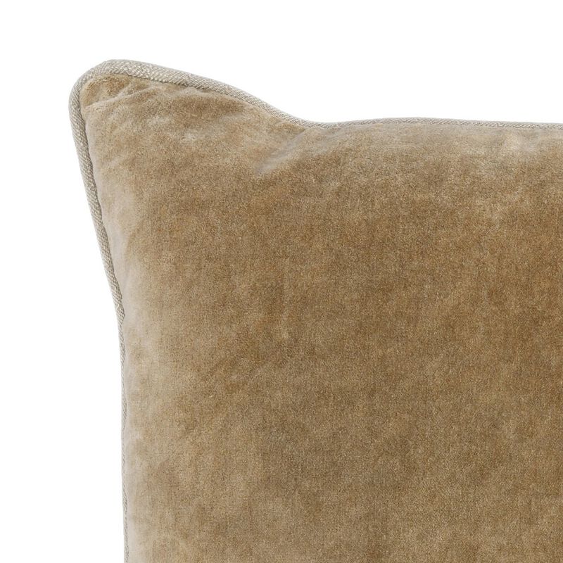 Hillary 18 Inch Square Velvet Decorative Throw Pillow, Welt Cord, Yellow-Benzara