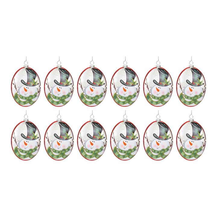 Glass Snowman Disc Ornament (Set of 12) – Decorative Snowman Ornaments for Christmas Tree and Seasonal Decor