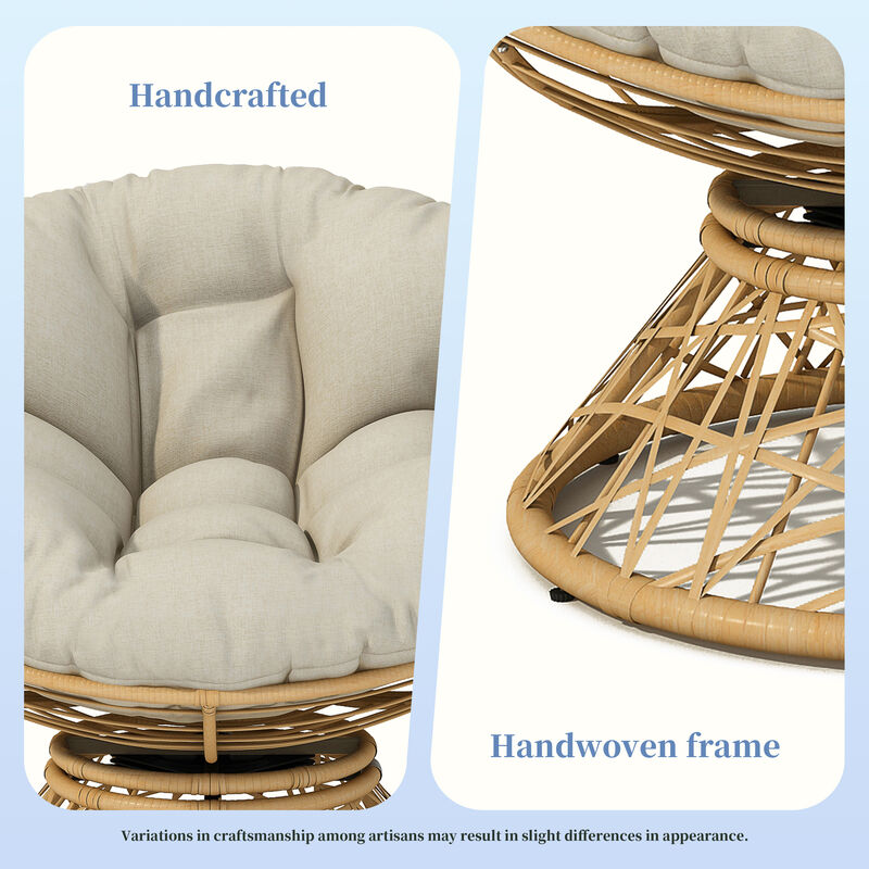 40" Ergonomic Wicker Chair with Cloud Thick Density Fabric Cushion,3-proof Cover,High Capacity Iron Frame,Fluid 360 Degree Swivel for Reading,Living Room, Bedroom,Lounge