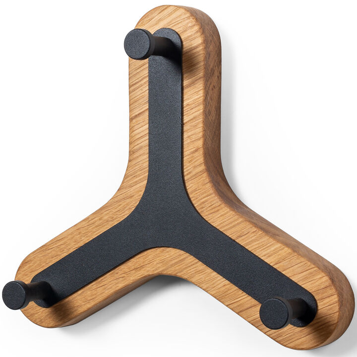 Modern Wall Mounted Coat Rack - Premium Handmade Oak Wood & Metal, 3 knobs