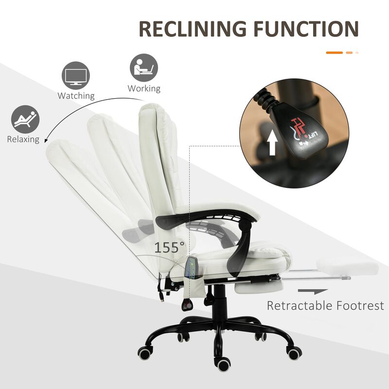 White Ultimate Comfort: Reclining Office Chair with Massage Feature