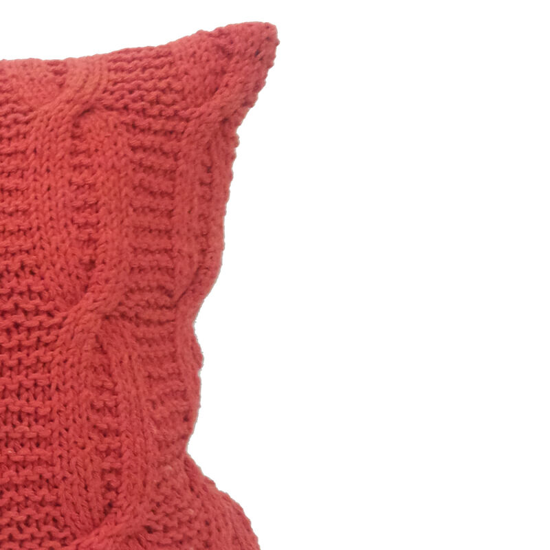 18 X 18 Inch Cotton Cable Knit Pillow with Twisted Details, Orange-Benzara