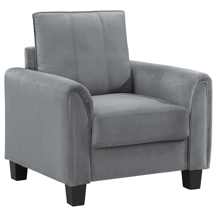 Dave Accent Chair, Gray Fabric, Rounded Armrests, Black Tapered Legs  - Benzara