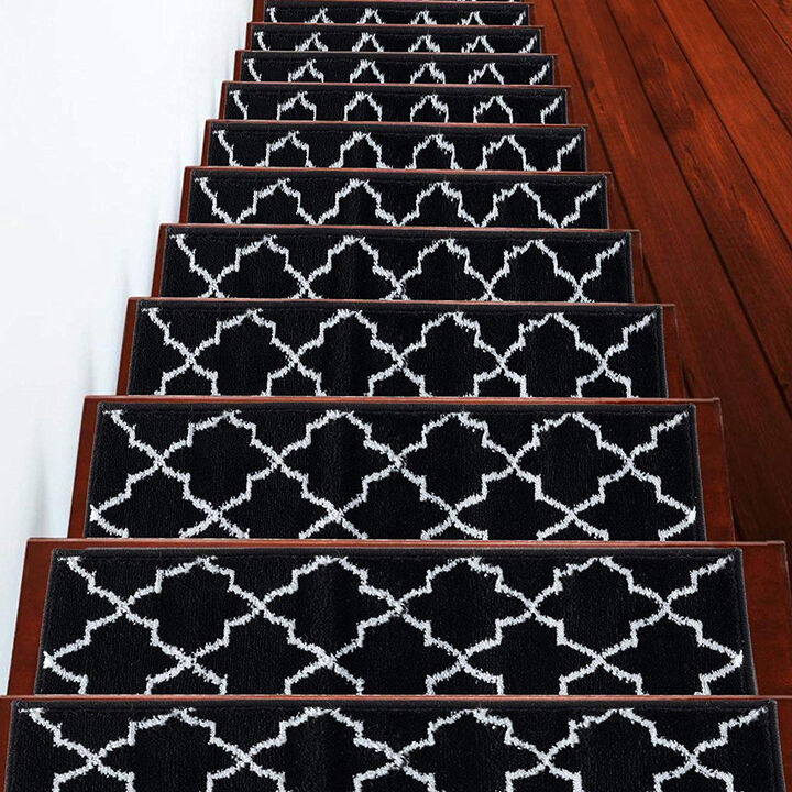 SUSSEXHOME Carpet Stair Treads Easy to Install with Double Adhesive Tape - Safe, 9" X 28" - Black