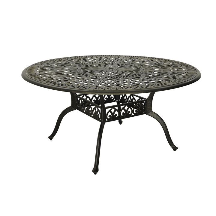 MONDAWE 59. in Cast Aluminum Patio Round Dining Table with Umbrella Hole in Antique Bronze