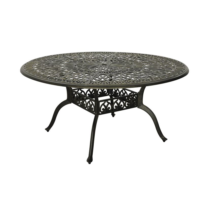 MONDAWE 59. in Cast Aluminum Patio Round Dining Table with Umbrella Hole in Antique Bronze