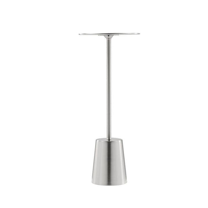 Mars 8 Inch Side End Drink Table, Round, Dome Tapered Base, Silver - Benzara