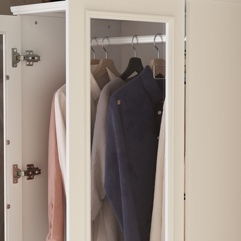 FUFU&GAGA  Elegant Armoire with Glass Doors, Hanging Rods, and Spacious Drawers for Organized Bedroom Storage (31.7" W x 19.3" D x 74.9" H) White