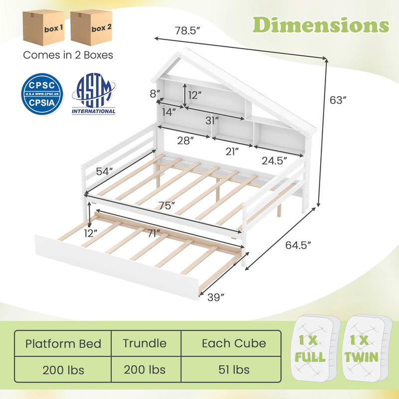 House-Shaped Full Size Daybed with Trundle