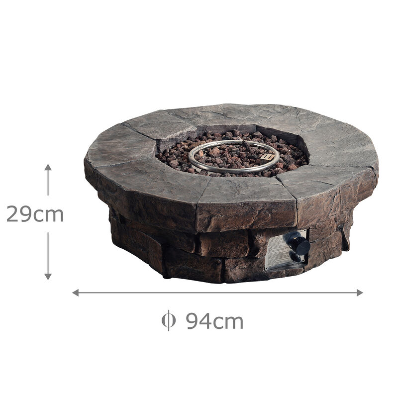 Teamson Home Outdoor Circular Stone-Look Propane Gas Fire Pit, Slate