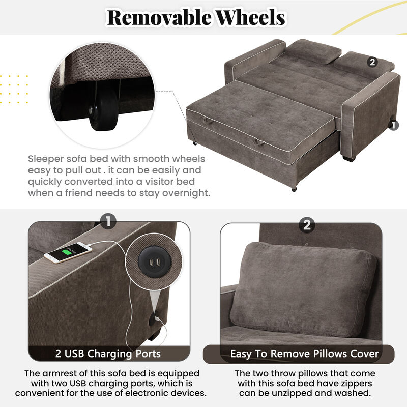 Merax Pull Out Sleeper Sofa Bed with Dual USB Charging Port
