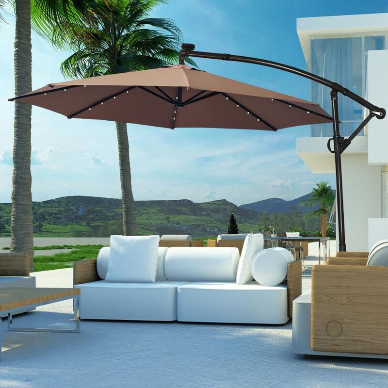 10 ft 360° Rotation Solar Powered LED Patio Offset Umbrella without Weight Base