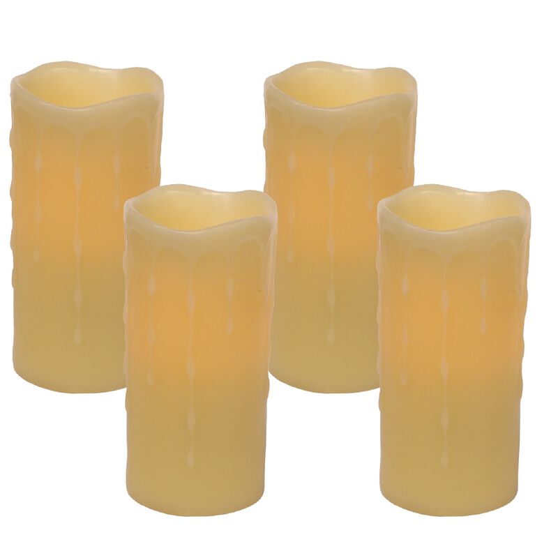 LED Wax Dripping Pillar Candle (Set of 4) for Ambient Lighting and Decorative Accent