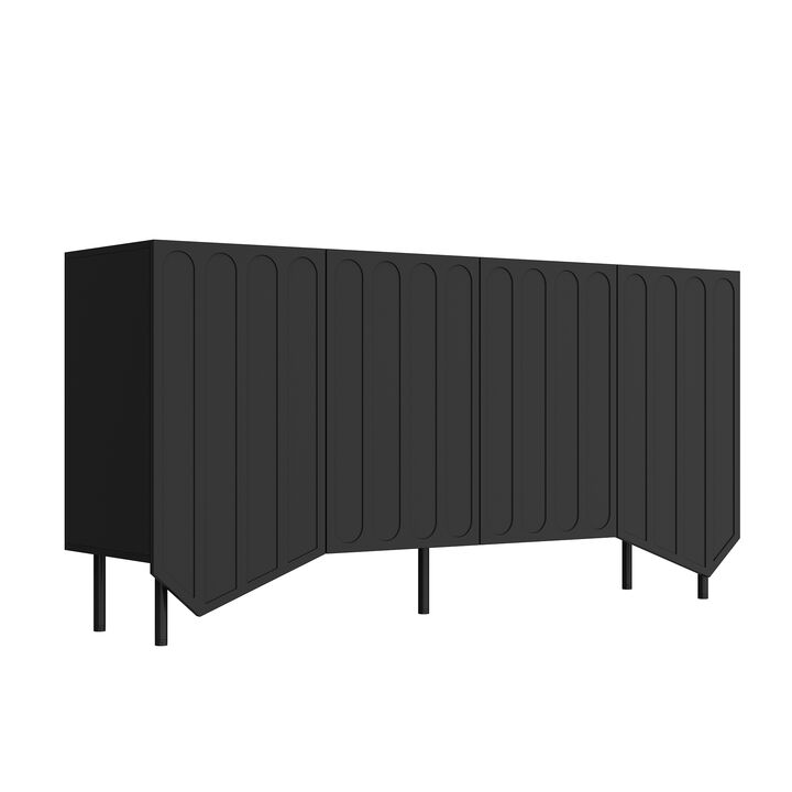 FUFU&GAGA Modern Black Sideboard with 4 Cabinet Doors, 2 Adjustable Shelves, and Tapered Legs (63" W x 31.5" H x 15.8" D), Black