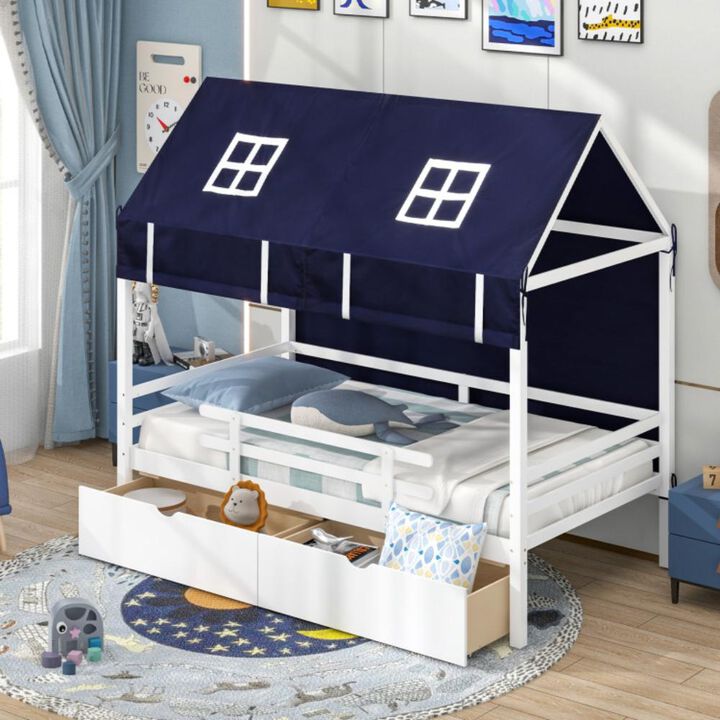 Hivvago Twin House Bed with Tent and 2 Storage Drawers for Kids