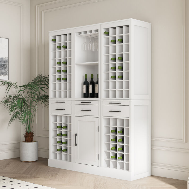 Brown Walnut Color Modular Wine Bar Cabinet With Storage Shelves With Hutch For Dining Room