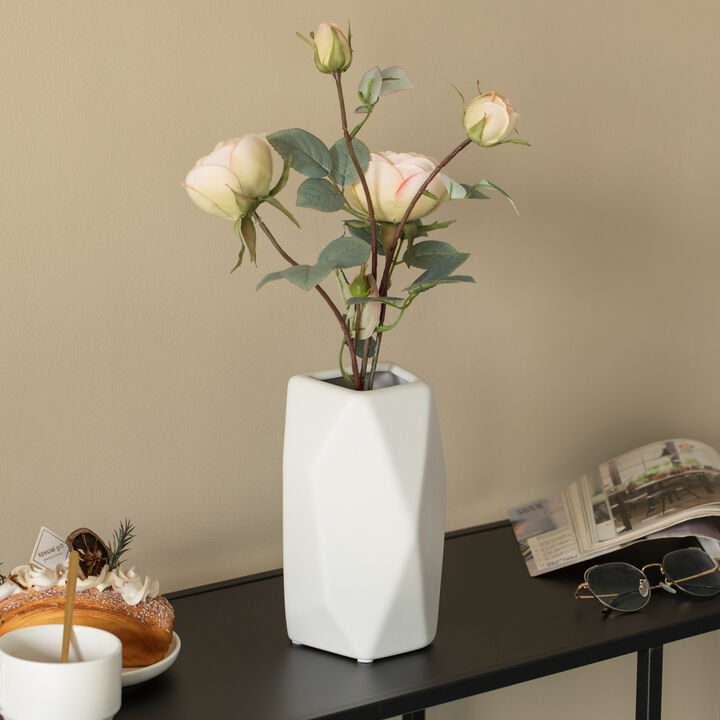 8" H Decorative Ceramic Multi Paned Vase, Modern Style Centerpiece Table Vase White, Medium