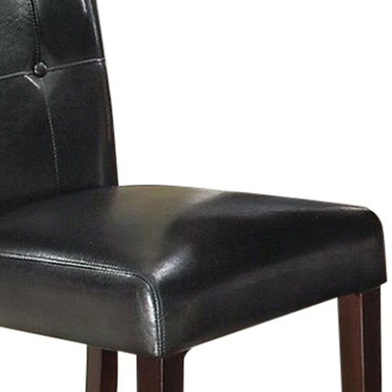 Dining Side Chair Set of 2, Button Tufted Black Faux Leather Upholstery - Benzara