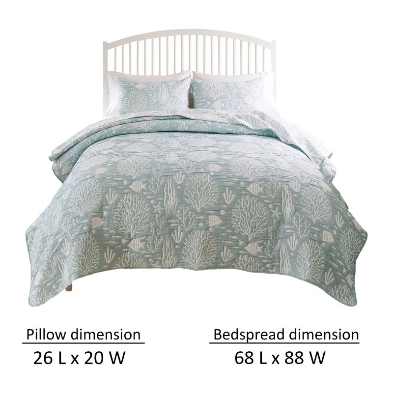 Amy 2pc XL Twin Coverlet and Pillow Sham Set, Coastal Design Seafoam Blue